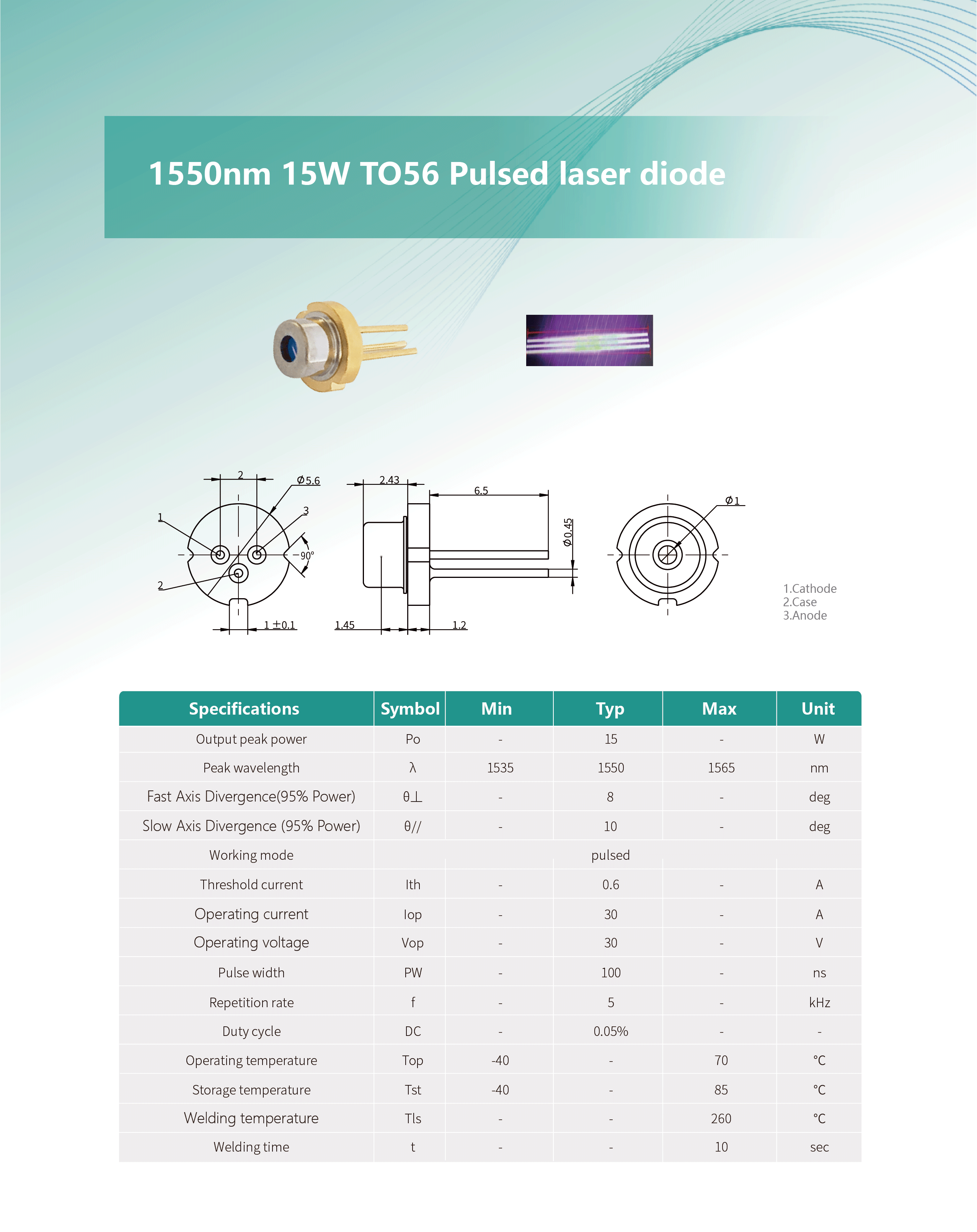 1550nm-15W-TO56-脉冲激光二极管-英文